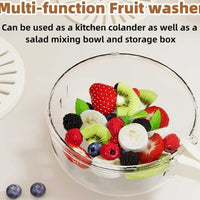 2 in 1 Drainer and Strainer, Draining Basket with Lid - Multifunctional Fruit Vegetable Washing Basket - Drainer with Foldable Handle