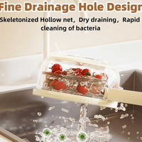 2 in 1 Drainer and Strainer, Draining Basket with Lid - Multifunctional Fruit Vegetable Washing Basket - Drainer with Foldable Handle