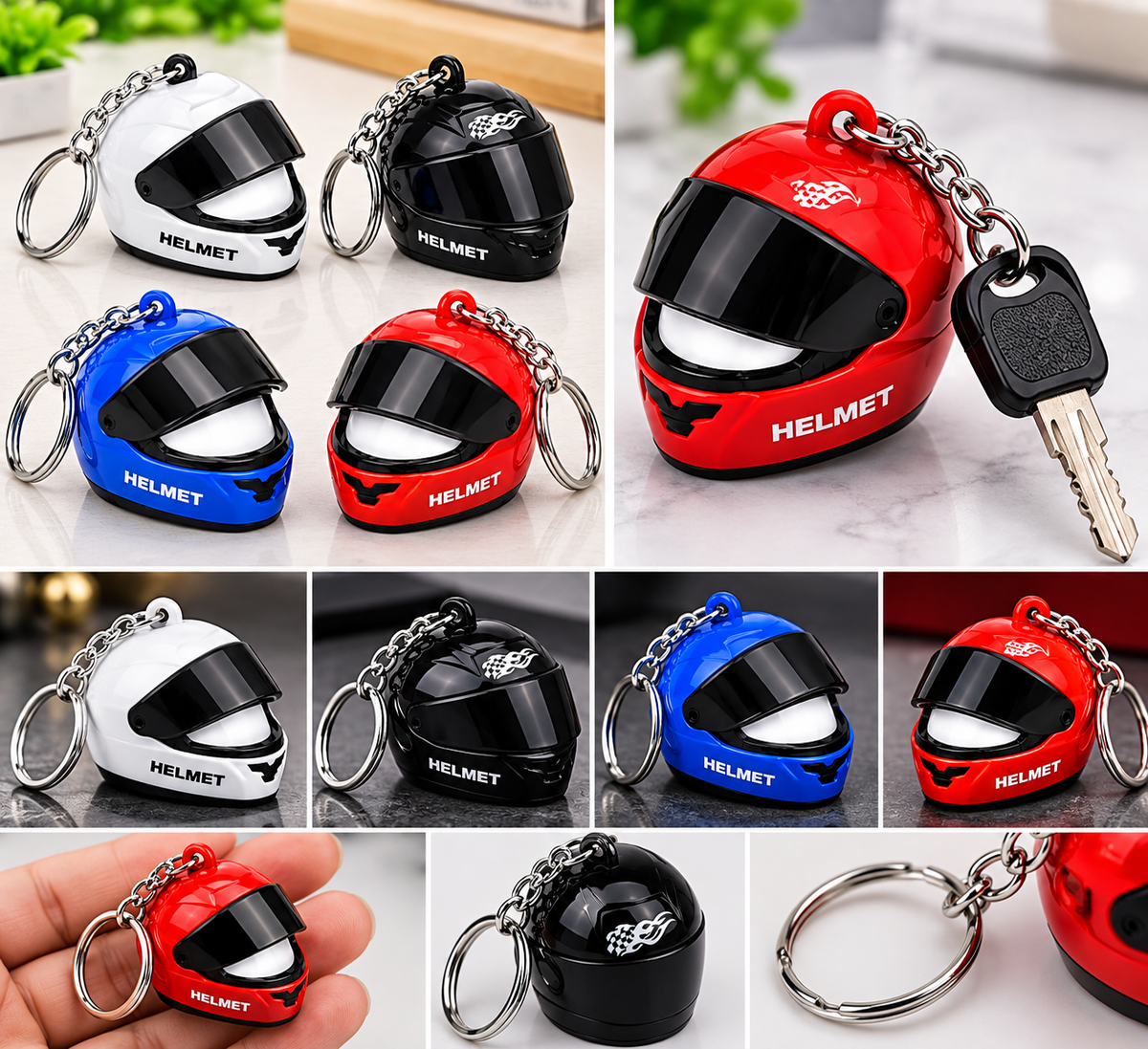 Mini Motorcycle Helmet Keychain with LED Light & Movable Visor